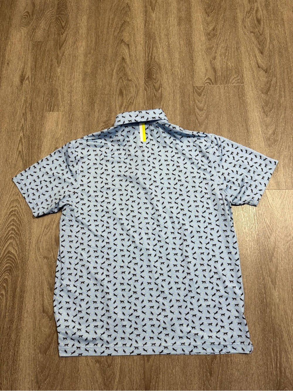Rhoback Polo Shirt Mens Large Blue Lab Dog Print Golf Performance Stretch Top - Picture 5 of 5